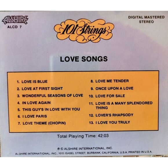 101 Strings Love Songs Music CD Stereo 42 Minutes Romantic Classics 37194cd - Picture 2 of 2